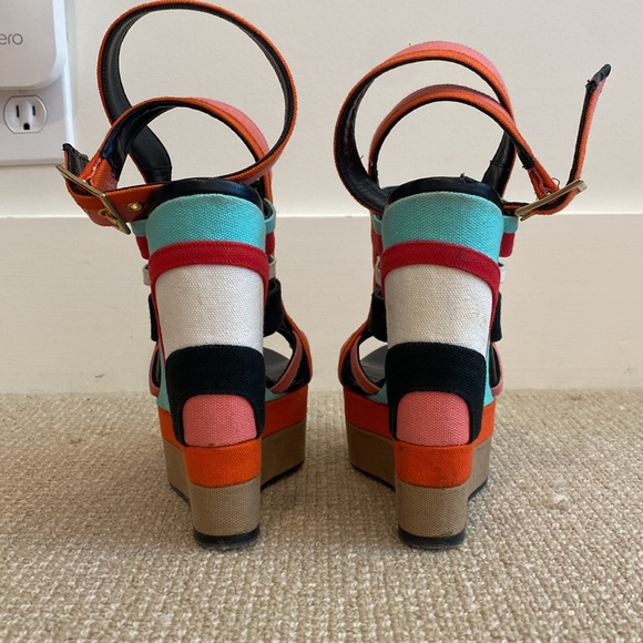 Pierre Hardy Canvas Colorblock Slingback Sandals Wedges - Picture 4 of 10